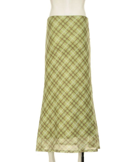 Fall Chic Sage Green Plaid Midi Skirt | Mesh & Subtle Bow Detail