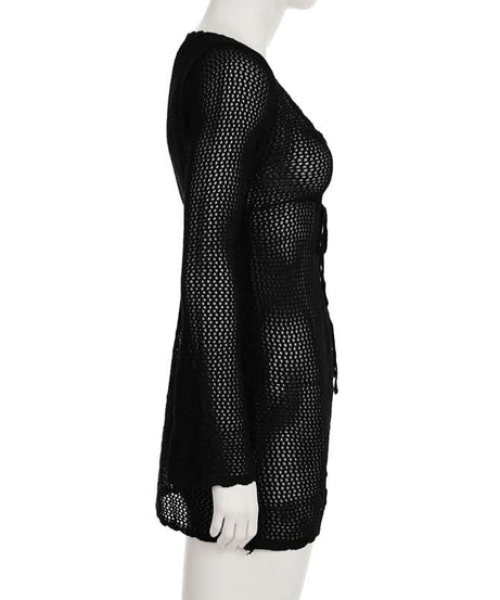 Y2K Chic Mesh Tie-Front Long Sleeve Top - Effortless Fall Layering & Festival Style