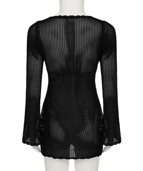 Y2K Chic Mesh Tie-Front Long Sleeve Top - Effortless Fall Layering & Festival Style