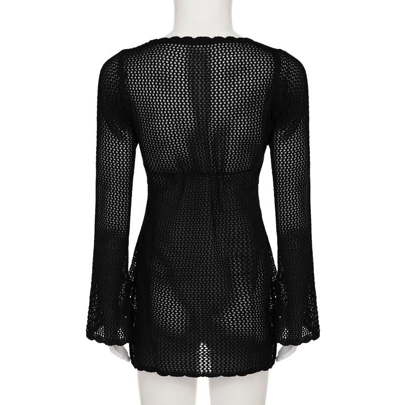 Y2K Chic Mesh Tie-Front Long Sleeve Top - Effortless Fall Layering & Festival Style
