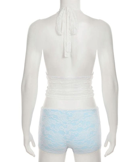 Cozy Chic: Delicate Lace Halter Bralette & Boy Shorts Set for Fall Nights In