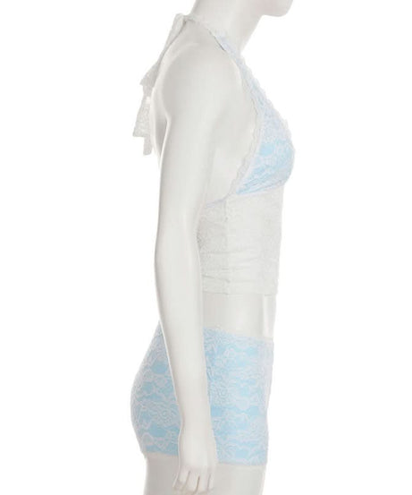 Cozy Chic: Delicate Lace Halter Bralette & Boy Shorts Set for Fall Nights In