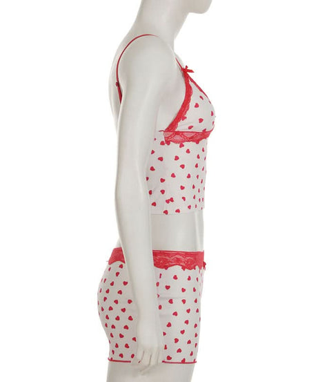 Cozy Sweetheart Heart Print Cami & Shorts Pajama Set | Dreamy Lace Loungewear for Fall Nights