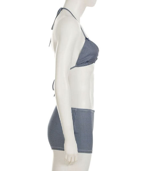 Chic Gingham Halter Bikini & Boxer Shorts Set – Perfect for Fall Getaways & Luxe Lounging