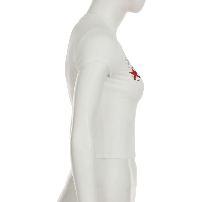 New York Rose & Red Star Graphic Fitted Tee - Women's Edgy Y2K Street Style Top