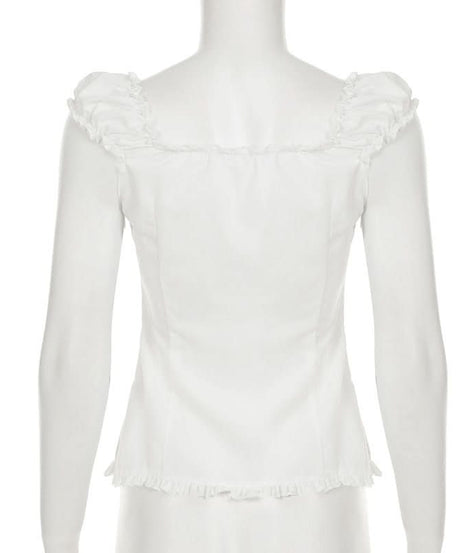 Chic Ruffled Button-Front Blouse | Versatile White Top for Fall