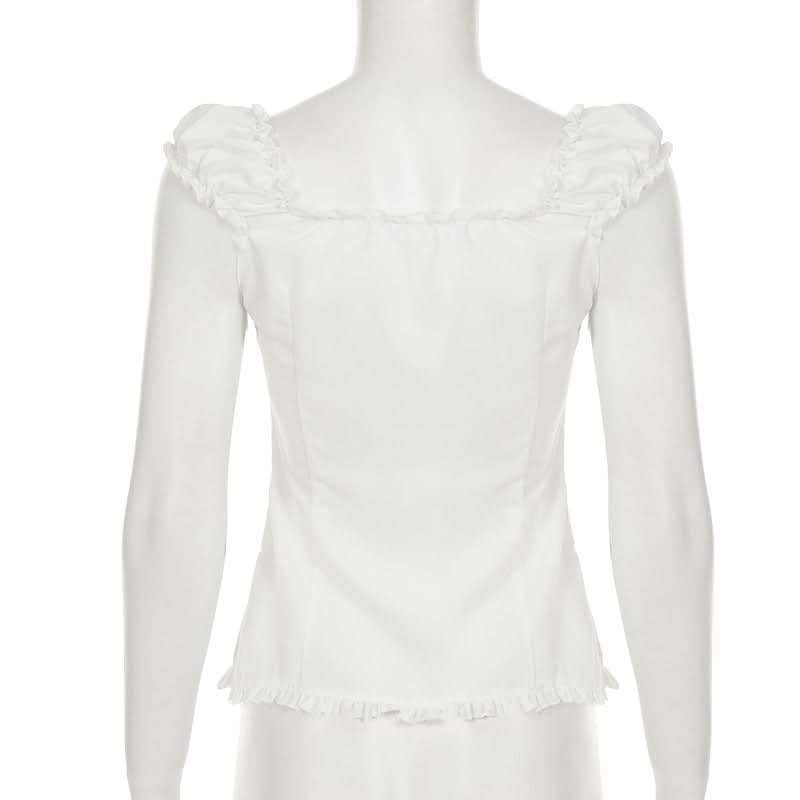 Chic Ruffled Button-Front Blouse | Versatile White Top for Fall