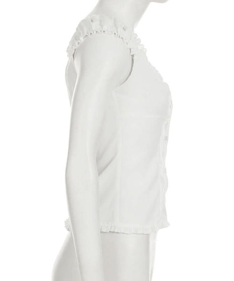 Chic Ruffled Button-Front Blouse | Versatile White Top for Fall