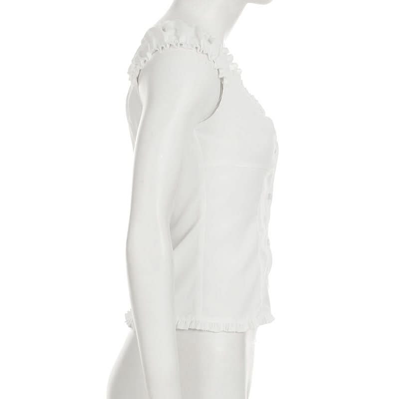 Chic Ruffled Button-Front Blouse | Versatile White Top for Fall