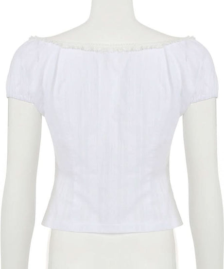 Romantic Lace-Trim Puff Sleeve Blouse - Chic Button Front Top for Fall Layering & Timeless Style