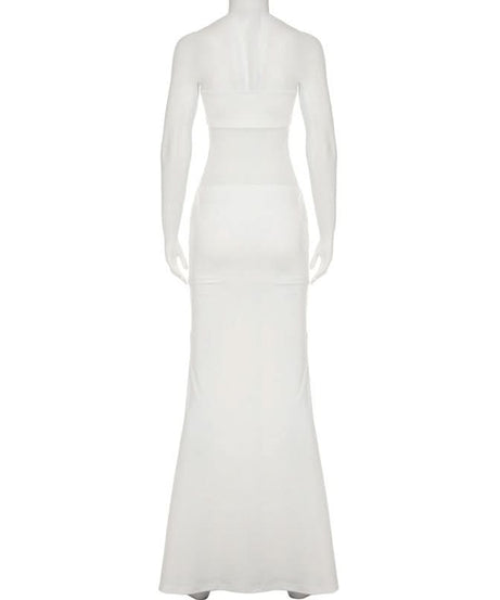 Effortless Glamour: White Ruched Halter Maxi Dress for Holiday & Evening Soirees