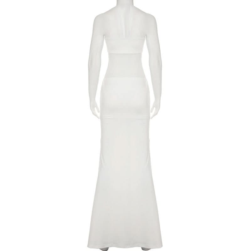 Effortless Glamour: White Ruched Halter Maxi Dress for Holiday & Evening Soirees