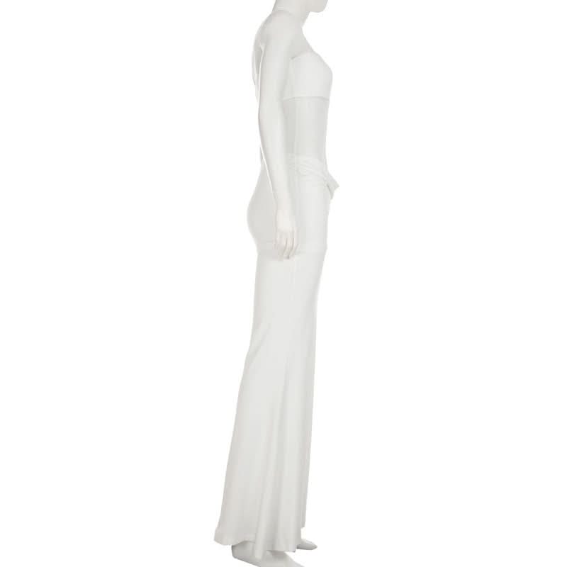 Effortless Glamour: White Ruched Halter Maxi Dress for Holiday & Evening Soirees