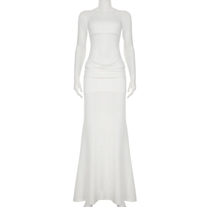 Effortless Glamour: White Ruched Halter Maxi Dress for Holiday & Evening Soirees