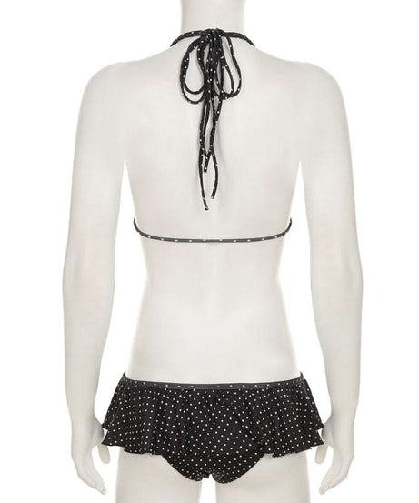 Chic Polka Dot Halter Bikini Set – Ruffle Skirt Bottoms for Your Vacation & Resort Getaway
