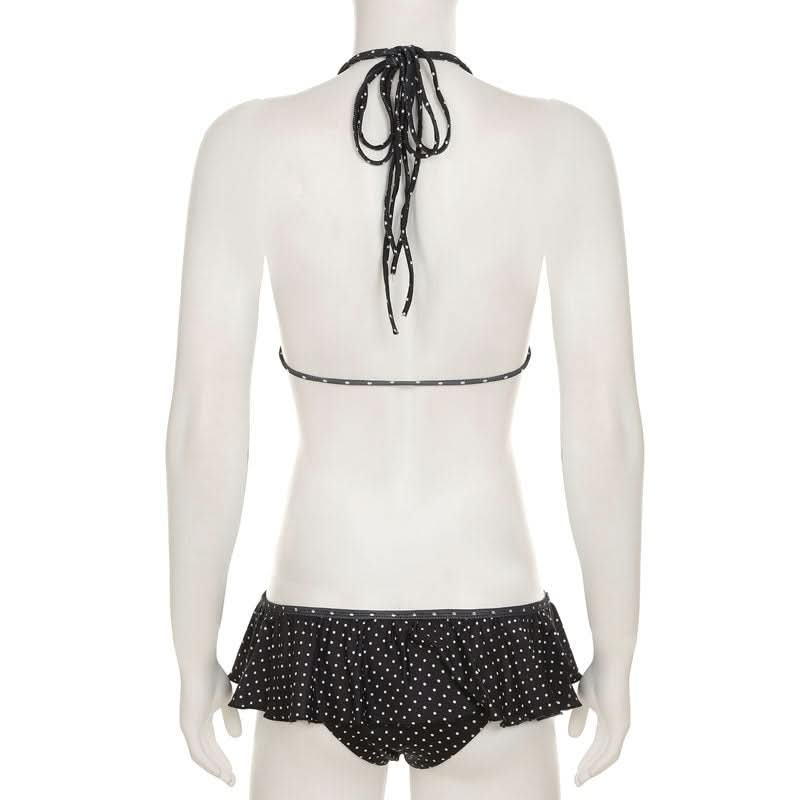 Chic Polka Dot Halter Bikini Set – Ruffle Skirt Bottoms for Your Vacation & Resort Getaway