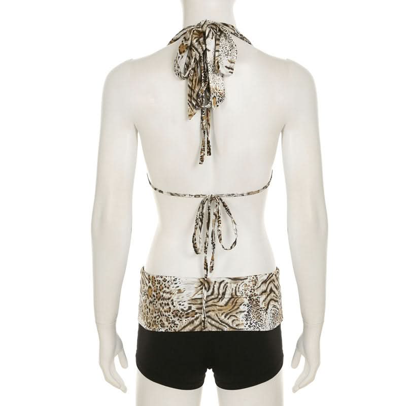 Wild Instincts Halter & Boy Shorts Set - Mixed Animal Print Swimwear for Your Fall Escape