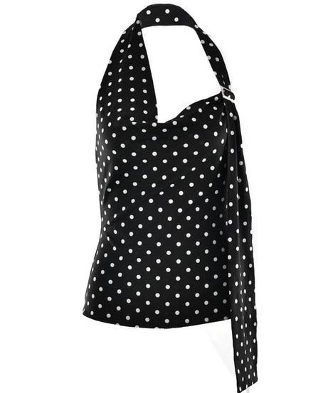 Retro Chic Polka Dot Halter Top with Buckle & Tie | Fall & Holiday Party Glamour
