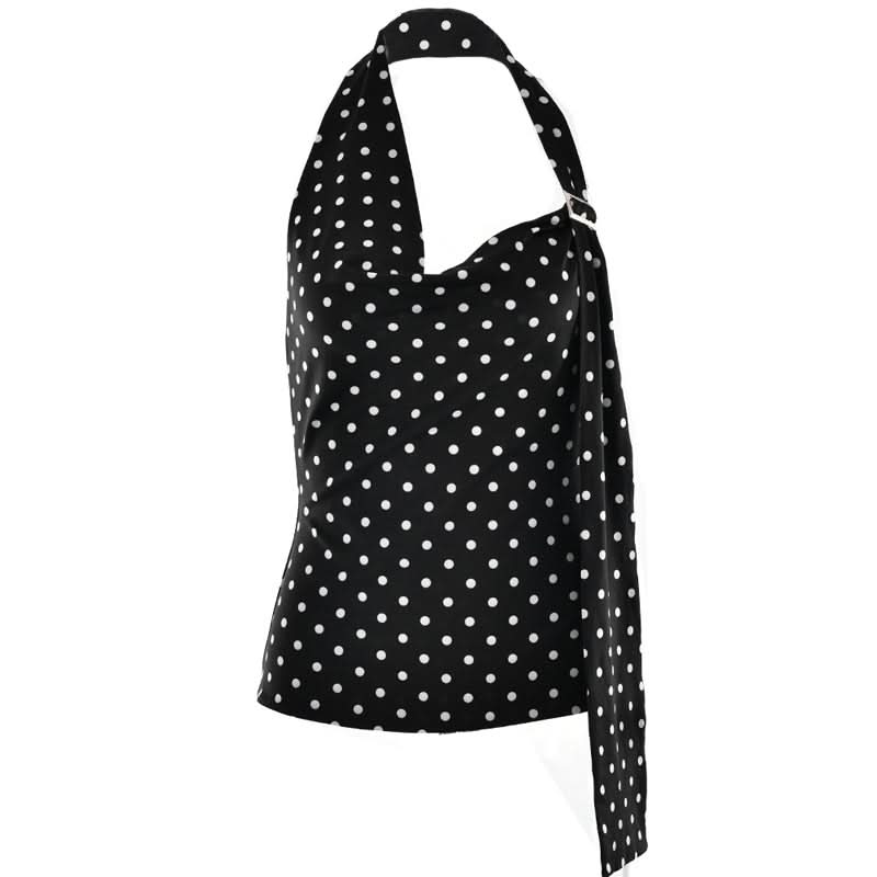 Retro Chic Polka Dot Halter Top with Buckle & Tie | Fall & Holiday Party Glamour