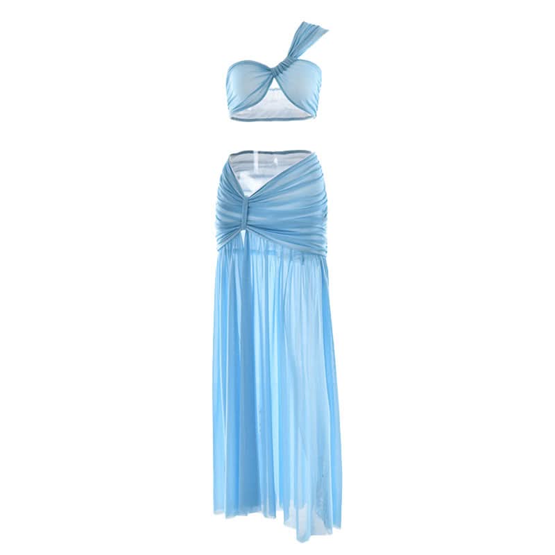 Oasis Azure One-Shoulder Maxi Skirt Set - Your Chic Fall/Winter Getaway Essential