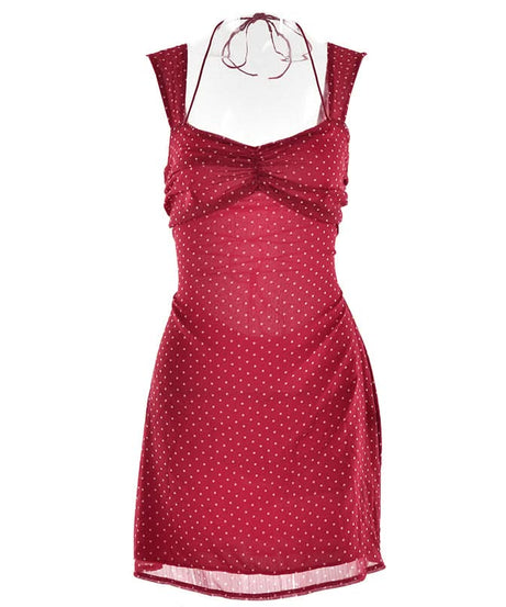 Flirty Red Polka Dot Halter Mini Dress - Chic Vintage Style for Fall Nights & Holiday Parties