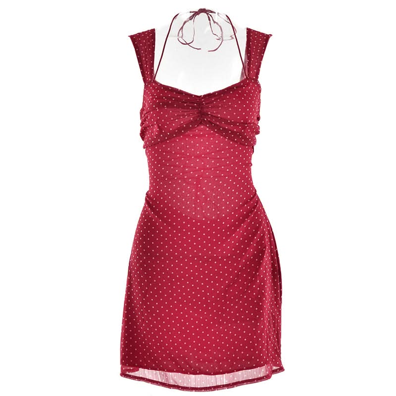 Flirty Red Polka Dot Halter Mini Dress - Chic Vintage Style for Fall Nights & Holiday Parties