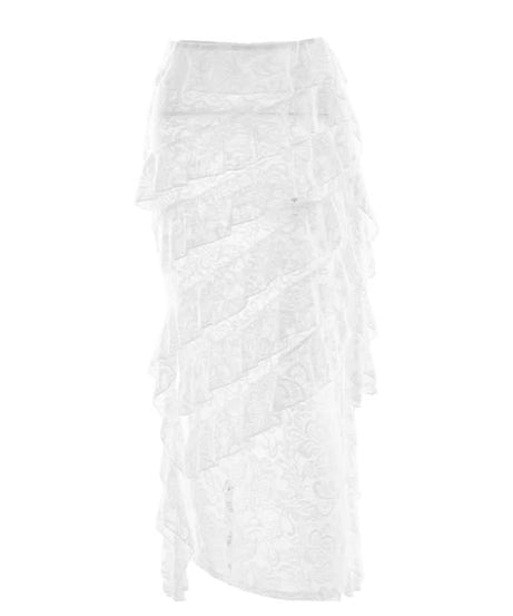 Romantic White Lace Tiered Ruffle Maxi Skirt - Your Boho Chic Getaway & Holiday Style Essential