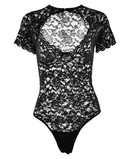 Fall Romance: Chic Burgundy Lace Bodysuit - Keyhole Short Sleeve & Scalloped Detail