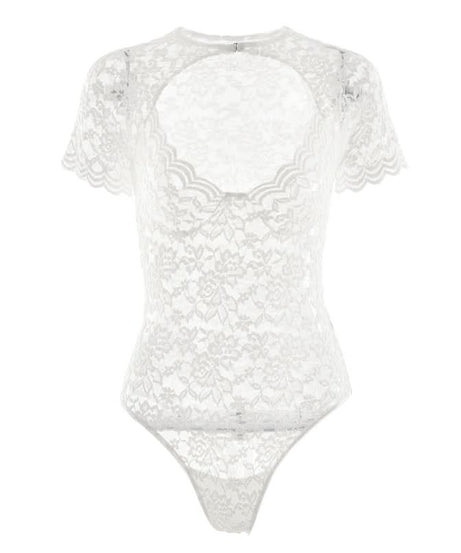 Fall Romance: Chic Burgundy Lace Bodysuit - Keyhole Short Sleeve & Scalloped Detail