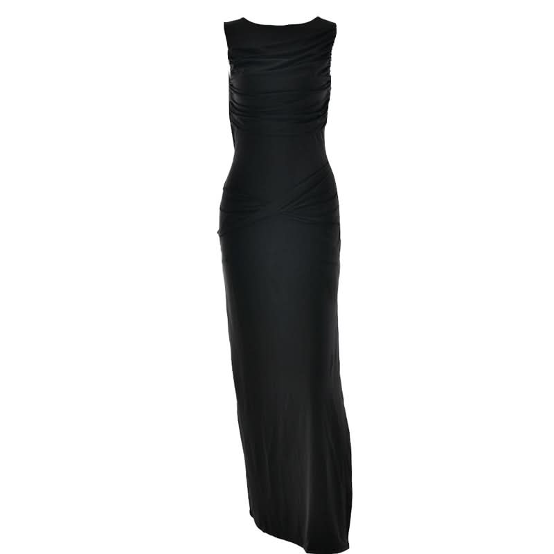 Sky Blue Ruched Maxi Dress: Elegant Sleeveless Bodycon for Fall Getaways & Resort Chic