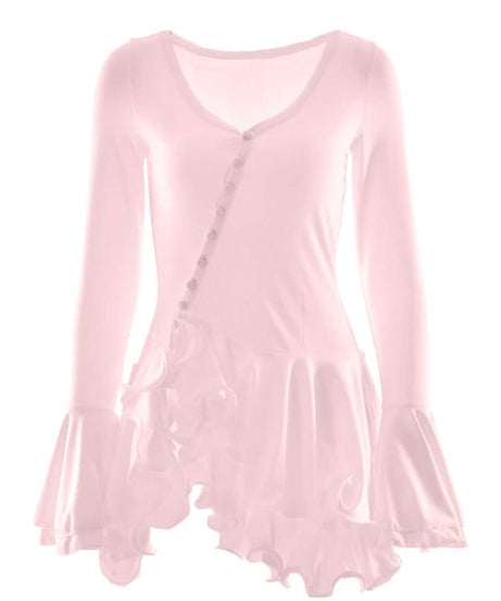 Autumn Chic Asymmetrical Ruffle Bell Sleeve Tunic Top | Effortless White Mini Dress