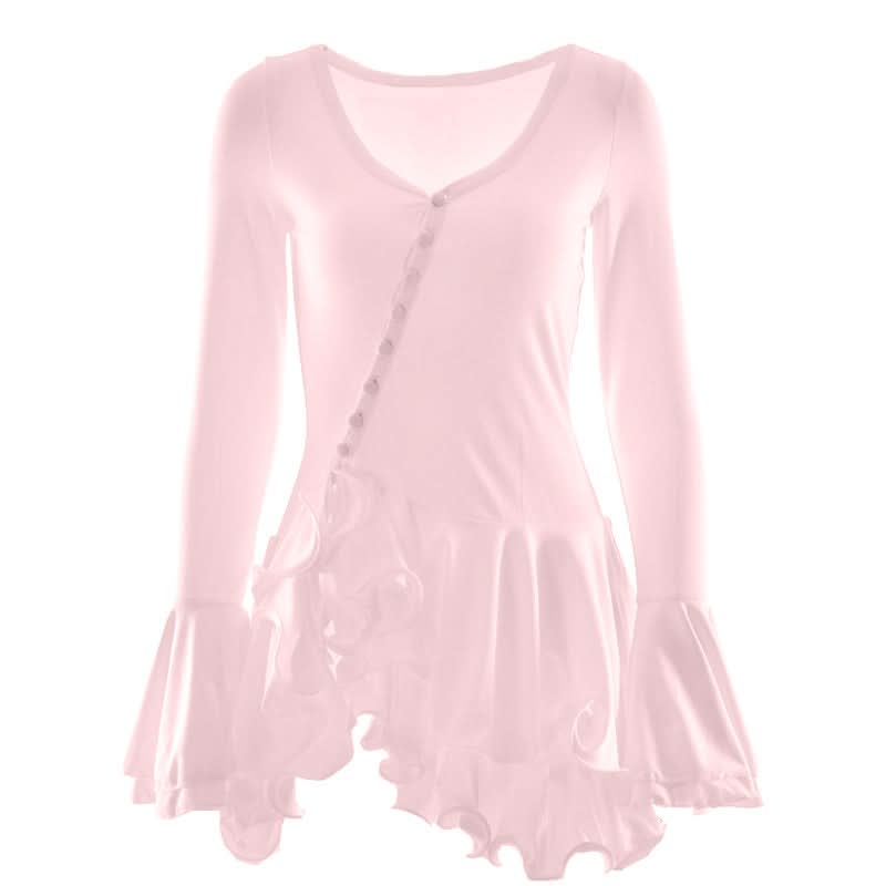 Autumn Chic Asymmetrical Ruffle Bell Sleeve Tunic Top | Effortless White Mini Dress