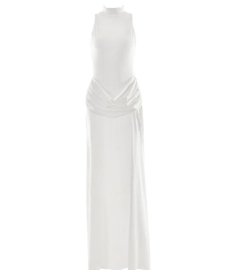 Sophisticated Black Mock Neck Ruched Maxi Dress with High Slit | Holiday Party & New Year's Eve Glam