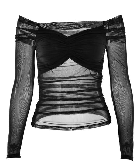 Sultry Burgundy Off-Shoulder Ruched Mesh Top - Fall & Holiday Chic