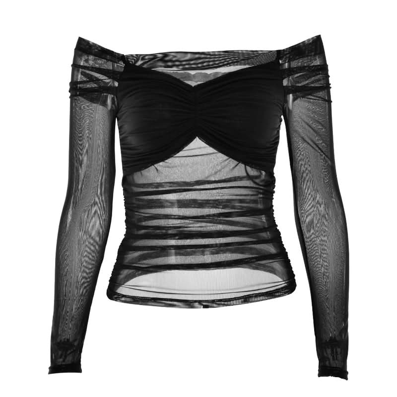 Sultry Burgundy Off-Shoulder Ruched Mesh Top - Fall & Holiday Chic