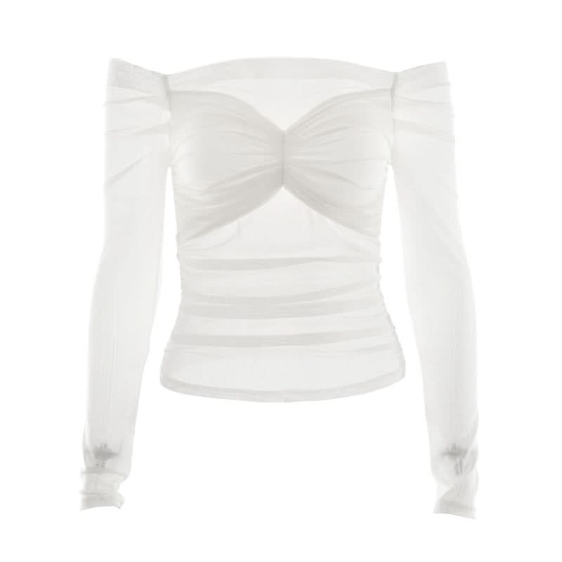 Sultry Burgundy Off-Shoulder Ruched Mesh Top - Fall & Holiday Chic