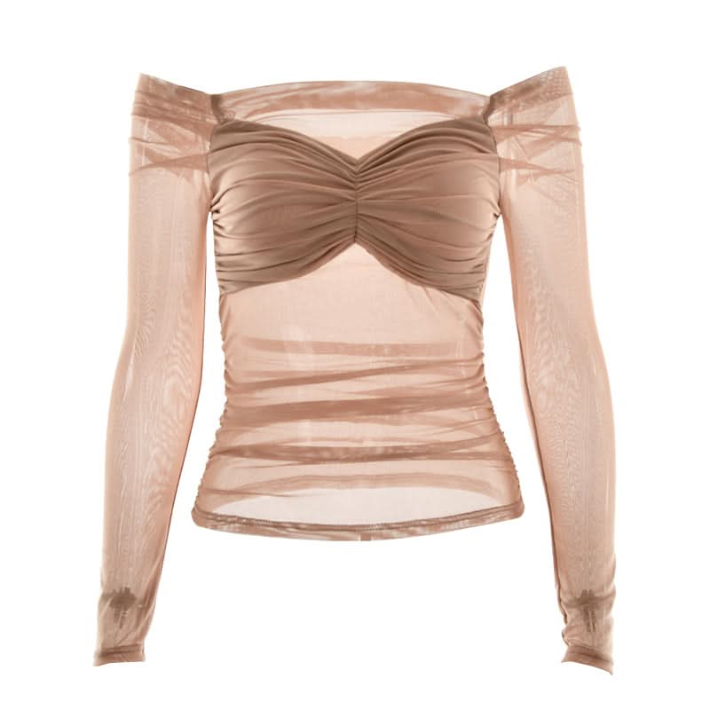 Sultry Burgundy Off-Shoulder Ruched Mesh Top - Fall & Holiday Chic