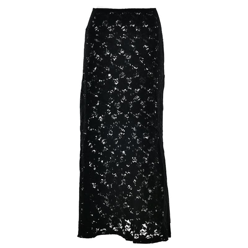 Fall Glam Black Lace Maxi Skirt - Sheer Elegance for Halloween & Holiday Parties