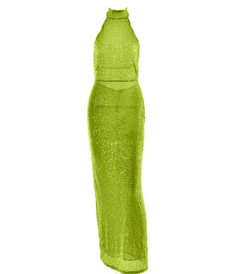 Head-Turning Lavender Sequin Halter Maxi Dress - Backless Glamour for Holiday & NYE