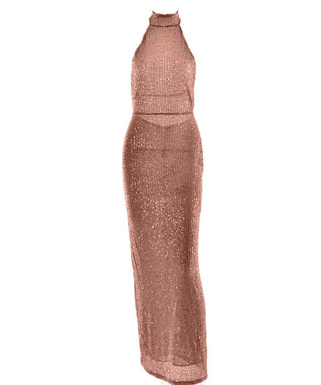 Head-Turning Lavender Sequin Halter Maxi Dress - Backless Glamour for Holiday & NYE