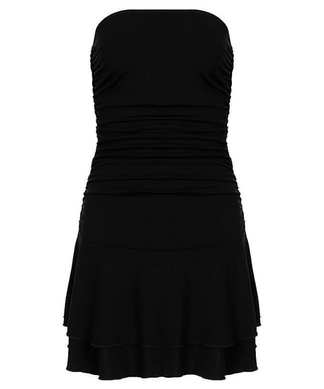 Chic Chocolate Brown Ruched Strapless Mini Dress - Flattering Tiered Fall Party Style