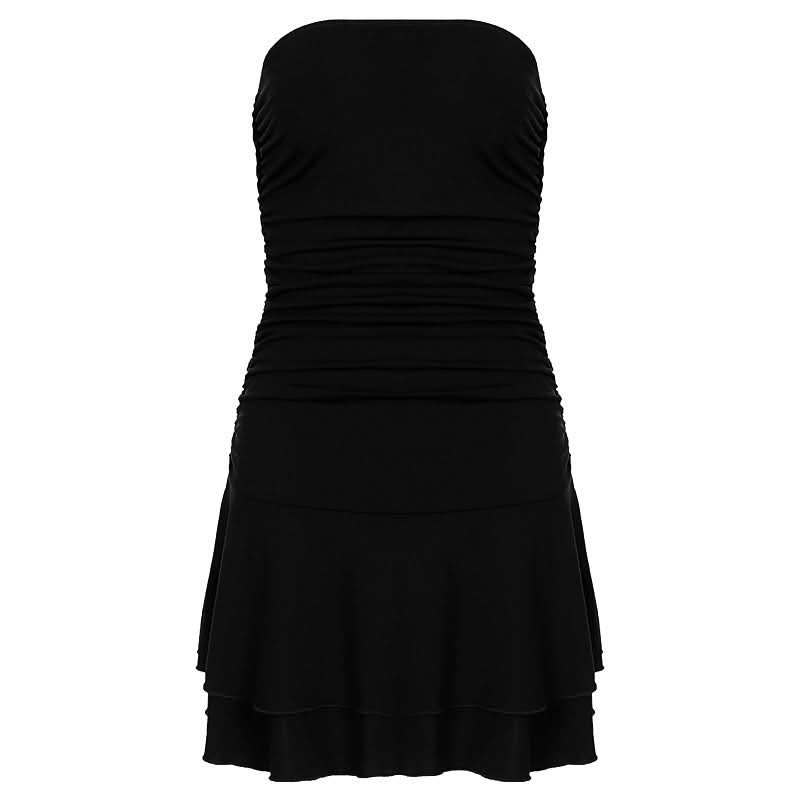 Chic Chocolate Brown Ruched Strapless Mini Dress - Flattering Tiered Fall Party Style