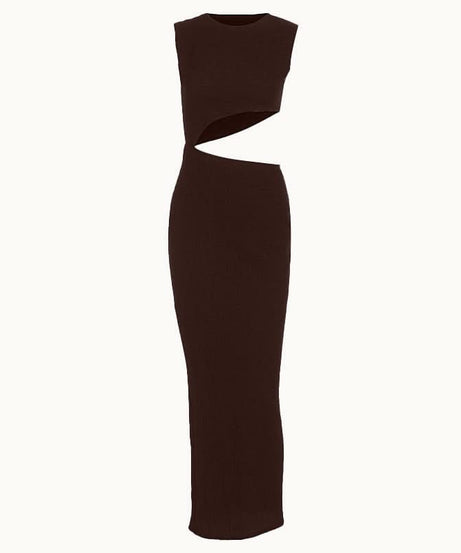Sultry Black Ribbed Cut-Out Maxi Dress – Your Go-To for Fall Nights & Holiday Events