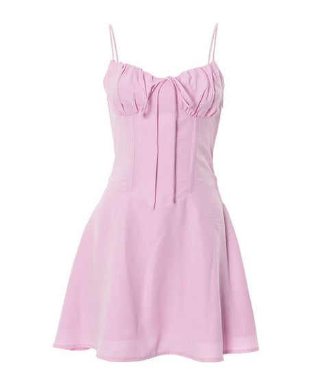 Sweetheart Pink Tie-Front Ruched Mini Dress | Flattering Corset Bodice for Fall Parties & Date Nights