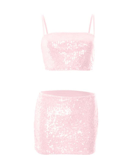 Dazzling Champagne Sequin Crop Top & Mini Skirt Set - Perfect for Holiday Parties & NYE