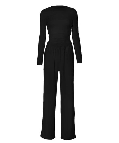 Cozy Fall Comfort: Blush Pink Long Sleeve Top & Wide Leg Pant Lounge Set for Women