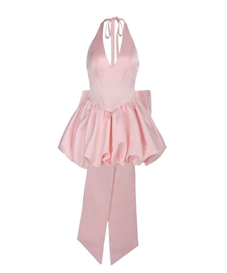 Glamorous Pink Halter Bubble Mini Dress with Statement Tie | Your Ultimate Party & Holiday Staple