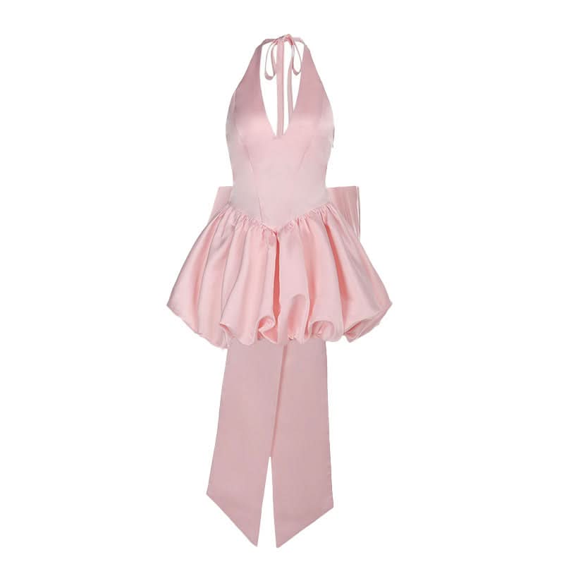 Glamorous Pink Halter Bubble Mini Dress with Statement Tie | Your Ultimate Party & Holiday Staple