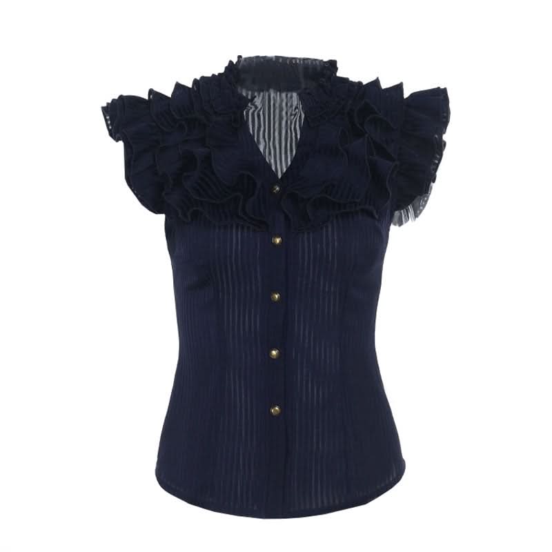 Victorian Romance Midnight Velvet Ruffle Blouse - Dark Academia Fall Statement Top