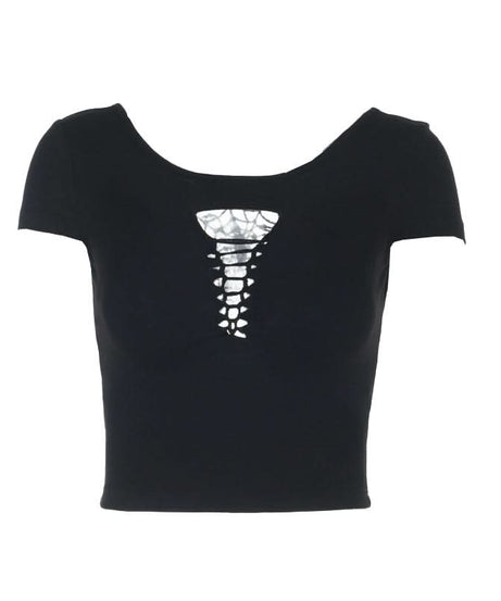 Edgy Gothic Distressed Cut-Out Crop Top - Spooky Season Style